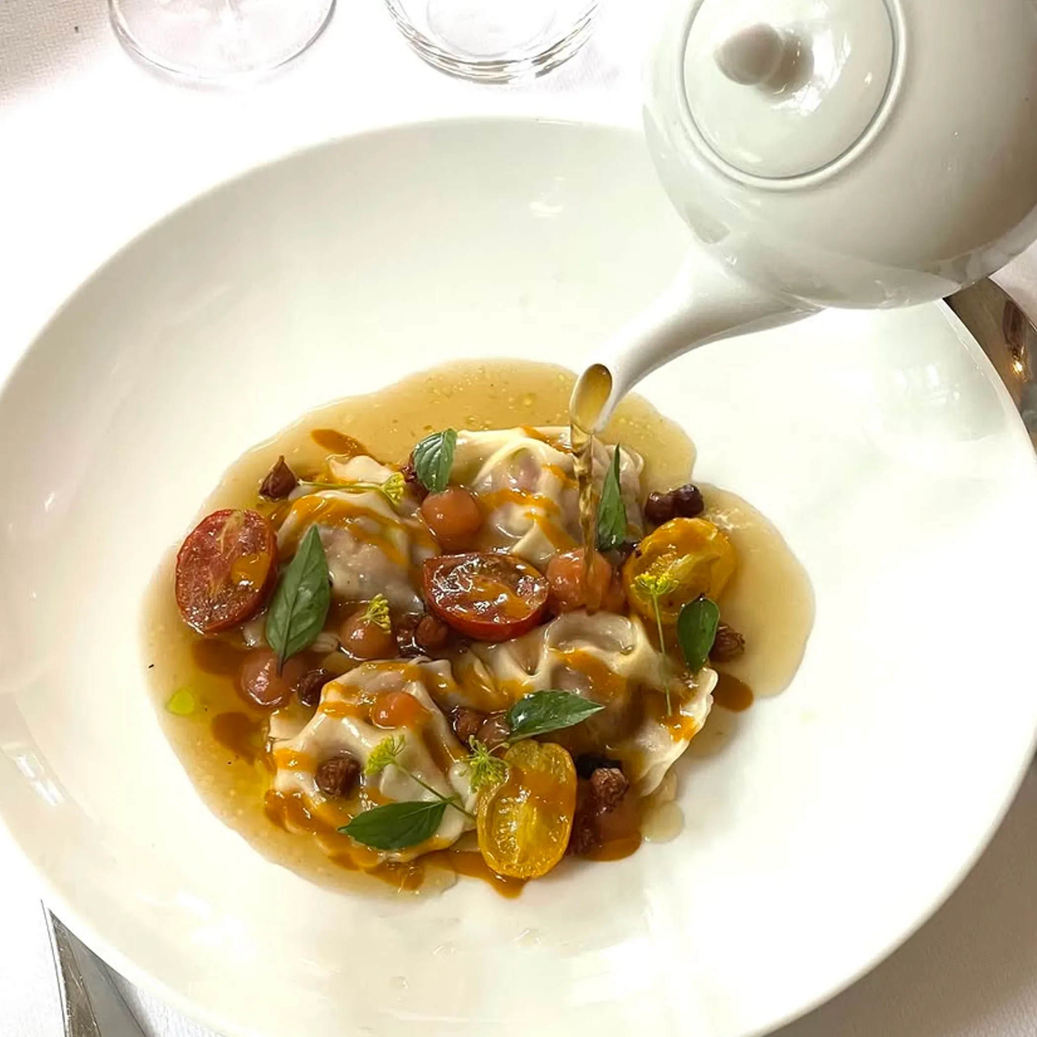 tomato dish with basil and roasted tomatoes