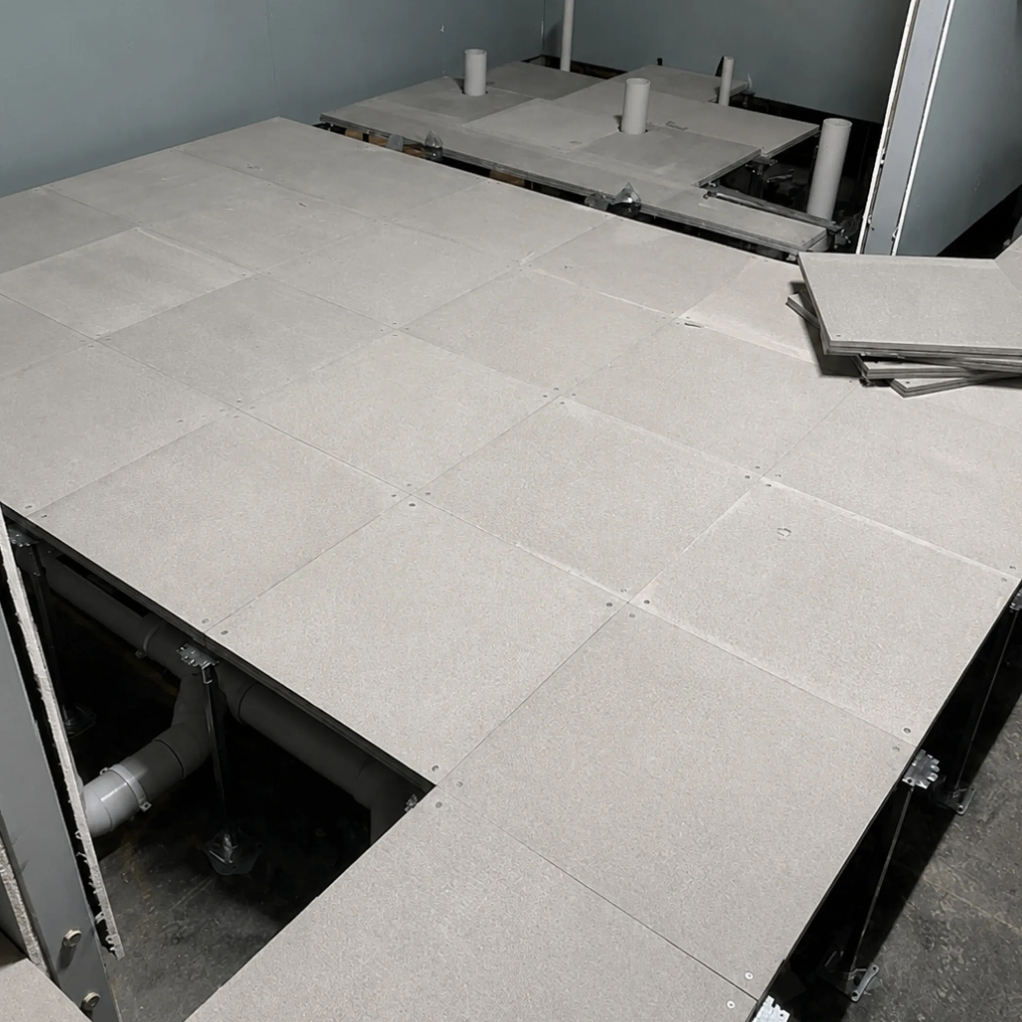 interlocking floor panels and plumbing