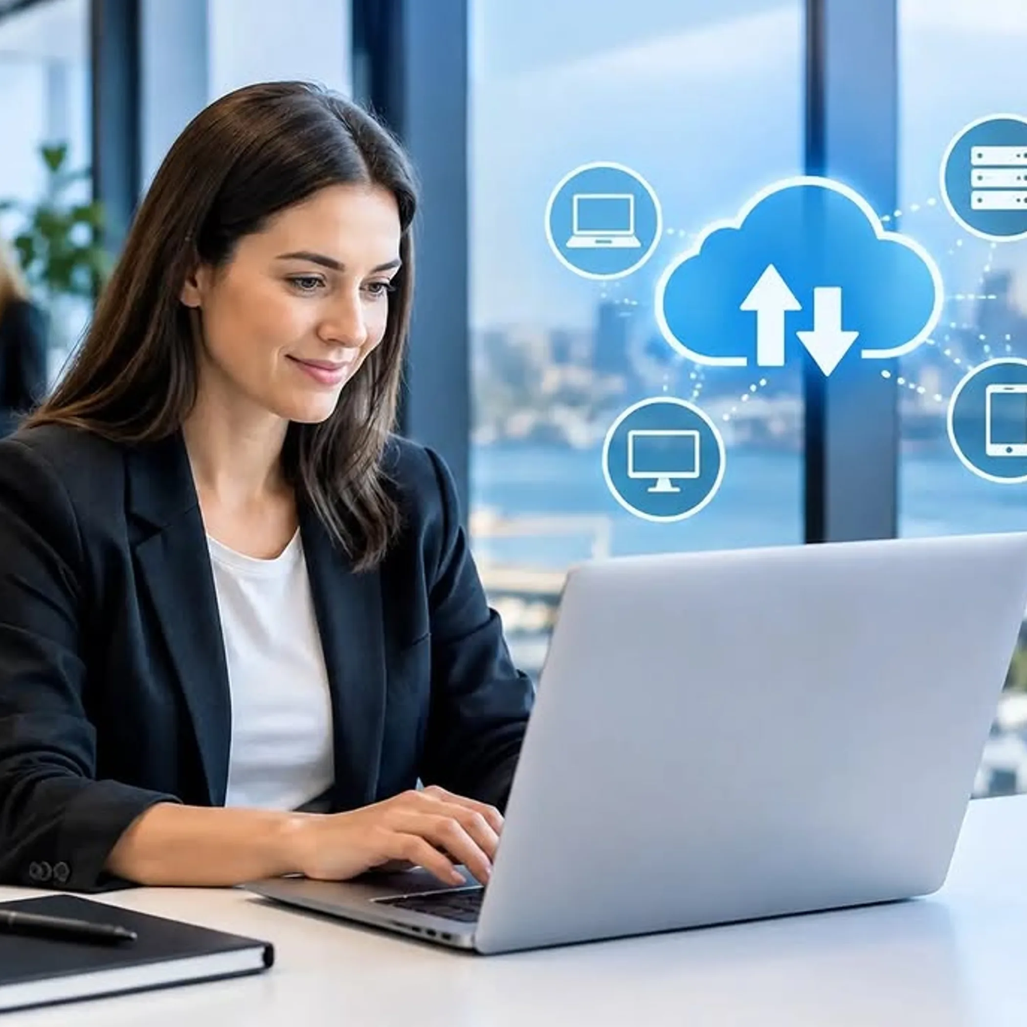 professional using cloud backup technology